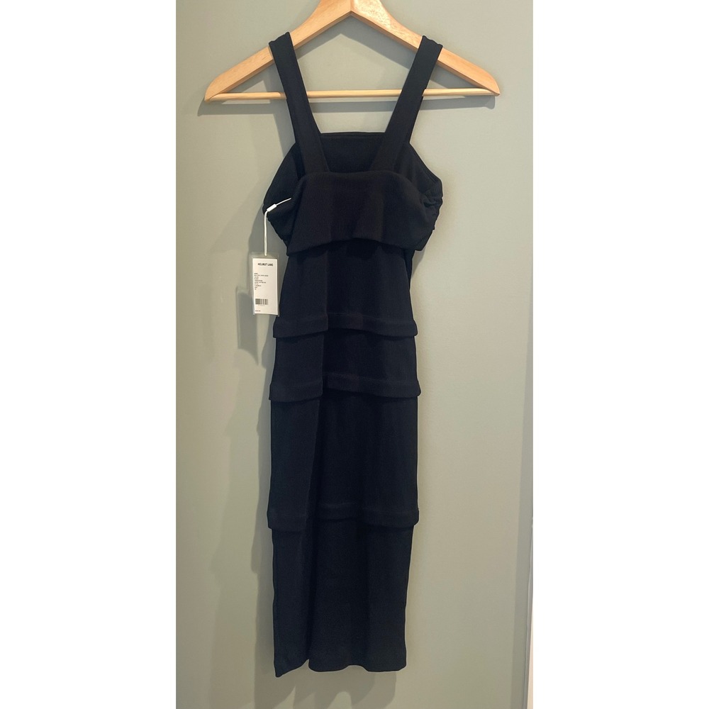 HELMUT LANG Black Multi Layer Rib Knit Cotton Dress XS